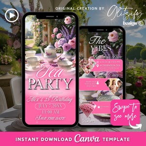 Chateaucore Tea Party Invitation,Digital Garden Tea Party Message Invite,pink high tea party,pink glam par-tea,whimsical tea birthday party