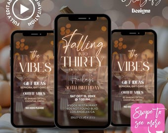 Animated Fall Birthday Invitation: Falling Into Any Age (Digital Download, Editable in Canva)