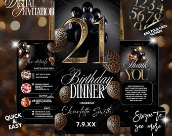 21st Leopard Birthday Dinner Invitation,Cheetah Print Wild Glam Birthday Digital Invite,21st birthday invite,birthday editable any age evite
