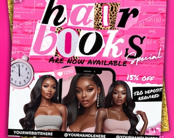 August Hair Booking Flyer: Back to School Salon Template (Editable Canva PDF Download