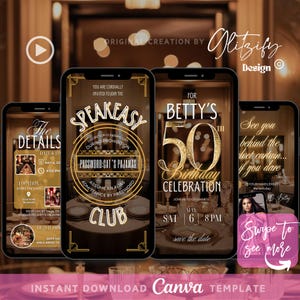 50th birthday invite,Roaring 20s Speakeasy video invitation,prohibition era animated invitation,speakeasy party,hidden vintage party invite
