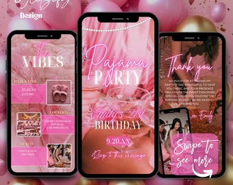 Digital Pajama Party Invitation,Animated PJ Party Invite,Pink Sleepover Invite,Adult Pj Party Invitation,Glam Girls Night Invite,digital