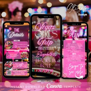Itinerario de viaje de chicas a Las Vegas, invitación para una escapada de cumpleaños, invitación para una despedida de soltera en Las Vegas, invitación para un fin de semana de cumpleaños, invitación con texto de casino