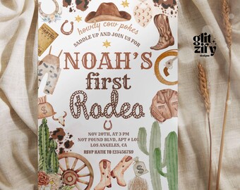 Wild West Rodeo Birthday Invitation: Neutral Colors (Digital Invite)