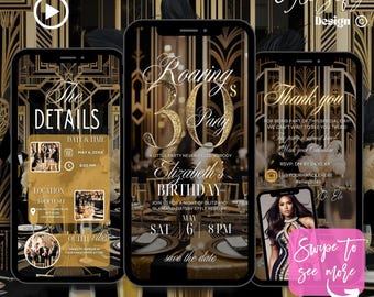 Invitación animada para celebrar el 30 cumpleaños: Glam Speakeasy (Descarga digital)