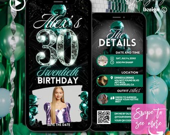 Emerald Green 30th Birthday Invitation: Glam Animated Invite (Digital Download)