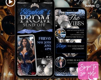 Glam Prom Send Off Animated Invitation: Black & Blue (Instant Download)
