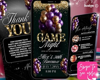 Animated Game Night Invitation: Editable Party Invite (Canva Template, Digital Download)