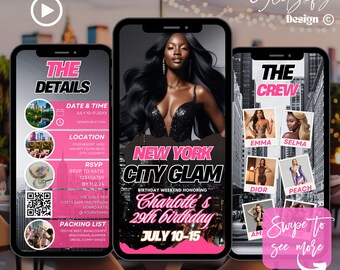 Animated New York Birthday Getaway Invitation: Girls Weekend (Digital Download)