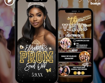 Gold Glitter Prom Send Off Animated Invitation (Digital Download)
