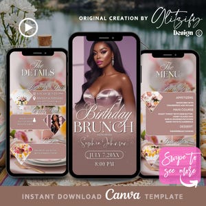 Rose Gold Birthday Brunch Invitation,Digital Blush Brunch Phone Message Evite,Animated Invite,Any Age,Video Brunch Invitation text message