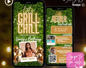 Neon Birthday Cookout Animated Invitation: Grill & Chill (Digital Download)