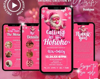 Pink Groovy Girlsmas Invitation: Animated Christmas Party Evite (Digital Download, Canva Template)
