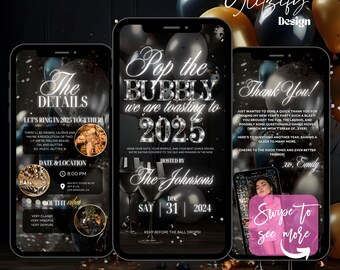 Animierte Silvesterparty-Einladung: Bearbeitbare Canva-Vorlage (Sofortdownload)
