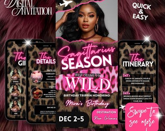 Sagittarius Birthday Itinerary,Zodiac Girls Trip Itinerary Template,Digital Travel Schedule,Leopard Girls Getaway Weekend Planner,Editable