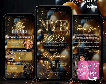Gold Glam Silvester Animierte Einladung: Canva Vorlage (Digitaler Download)