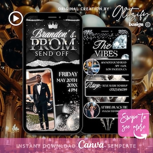 Elegant Prom Send Off Animated Invitation: Black & Silver (Digital Download) image 1