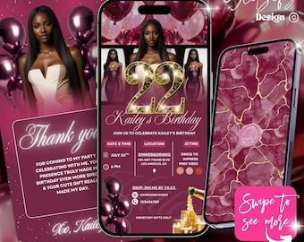 Animierte Geburtstagseinladung zum Abendessen: Elegantes kastanienbraunes Design (Digitales Template, Canva Edit