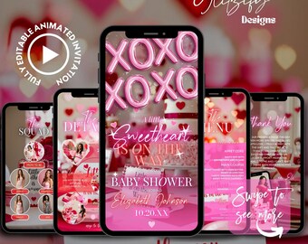 Valentine's Baby Shower Animated Invitation: Sweetheart Theme (Canva Template)