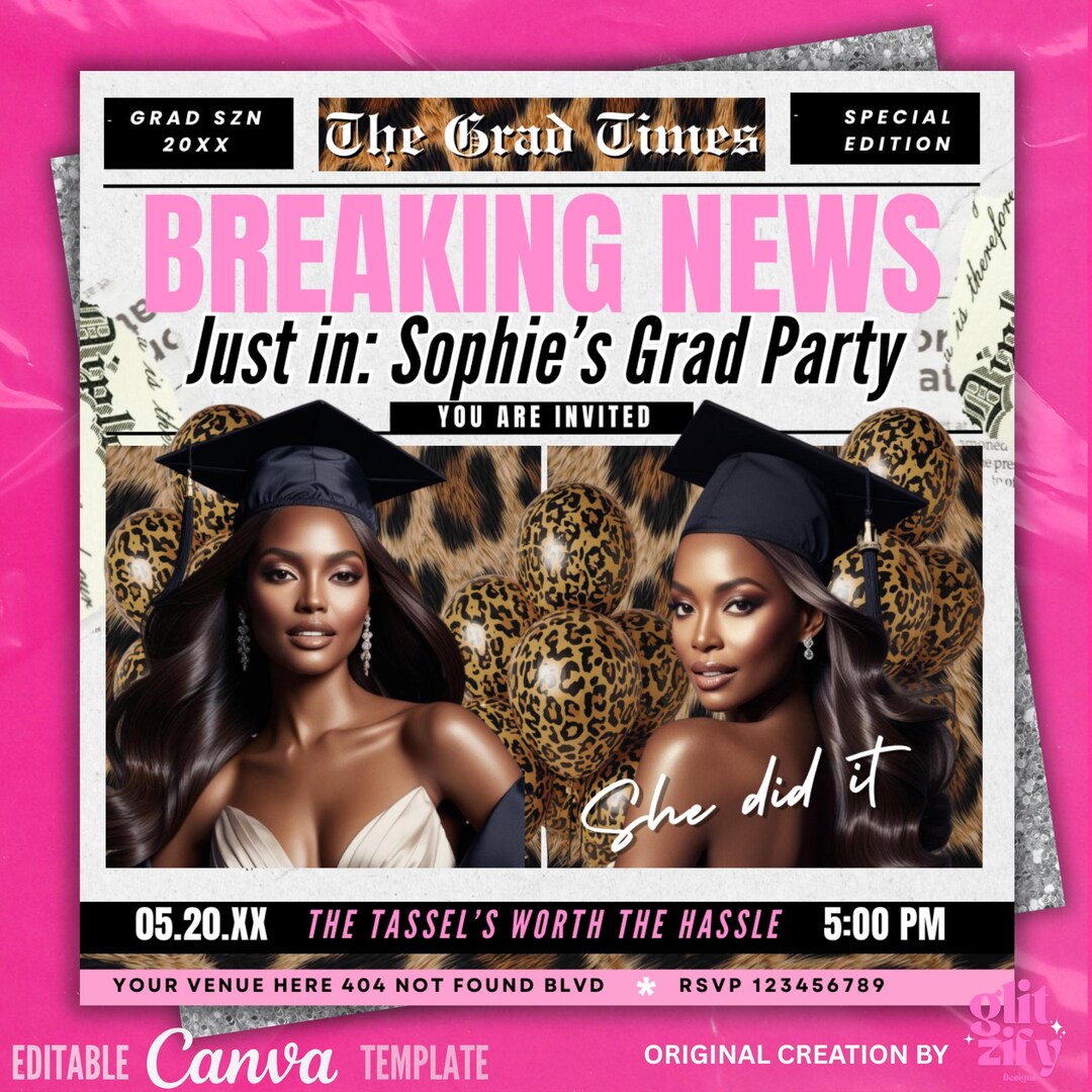 Leopard Graduation Invitations Leopard Graduation Newspaper Invitation,grad Party Newspaper Template ...