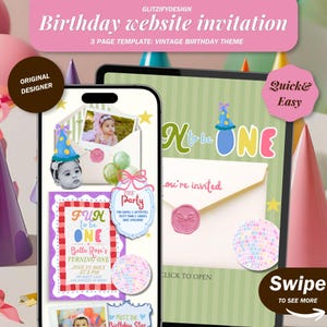 Vintage Fancy Birthday Invitation Website: Simple Trending Girly Birthday Theme With Built In Rsvp Tracking ( Canva Template)
