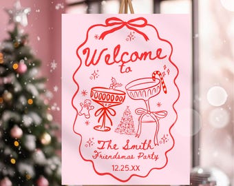 Hand Drawn Christmas Welcome Sign: Friendsmas Party Decor (Digital Download)
