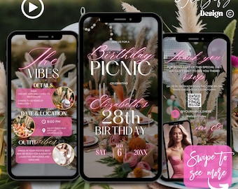 Boho Birthday Picnic Animated Invitation: Editable Canva Template