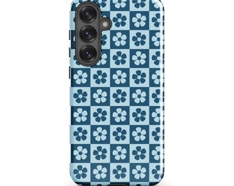 Retro 70s Floral Checkerboard Samsung Galaxy Phone Case