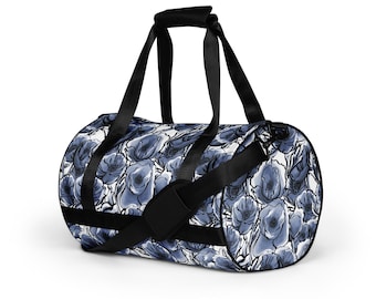 Indigo Floral Duffle Bag: Water-Resistant Travel Tote, 30L Weekender