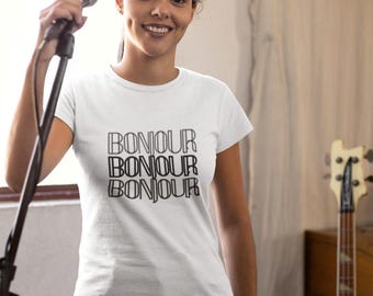 Bonjour Graphic Tee, Minimalist French Shirt