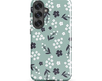 Sage Green Floral Samsung Case, Minimalist Botanical Design