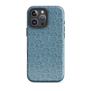 Funda para teléfono con gato adorable, funda para iPhone con gatito kawaii, funda con estampado de gato azul, funda con gato de dibujos animados, funda estética de animales, funda protectora resistente