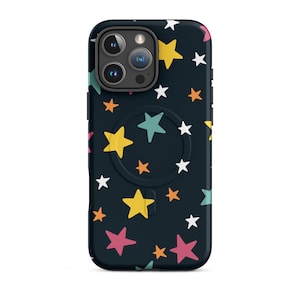 Colorful Star iPhone Case, Fun Space Aesthetic Phone Cover, Tough MagSafe iPhone Case, Dark Galaxy Style Phone Accessory, Gift for Her