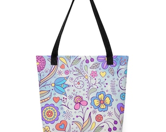Floral Tote Bag: Whimsical Hand-Drawn Design