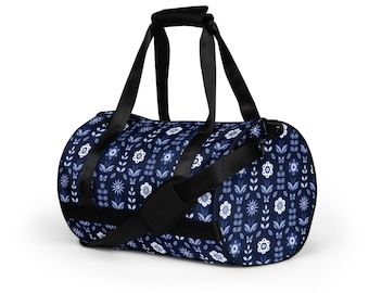 Vintage Floral Duffle Bag: Navy Blue Boho Gym Tote
