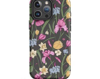 Funda resistente para iPhone con diseño floral oscuro: funda botánica estilo cottagecore
