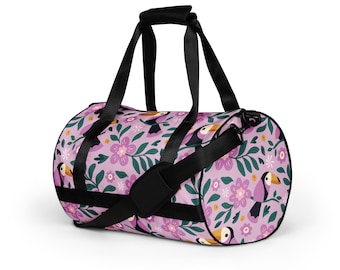 Toucan Duffle Bag: Pink Floral Tropical Weekender, Water-Resistant Gym Bag
