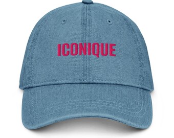 ICONIQUE Embroidered Denim Dad Hat: French Graphic Baseball Cap