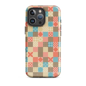 Funda de patchwork para iPhone, diseño retro para iPhone 15, 14, 13 y 12 Pro Max, diseño de colcha colorida, funda estética vintage, regalo para ella