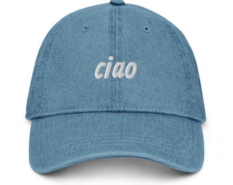 Ciao Embroidered Denim Dad Hat: Vintage Style Cotton Cap