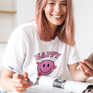 Pink Happy Vibes T-shirt, Smile Shirt, Positive Shirt, Be Happy T-Shirt, Smiley Face Tee, Good Vibes Tee, Positivity, Inspirational shirt