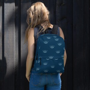 Evil Eye Laptop Backpack: Water-Resistant Polyester Travel Bag