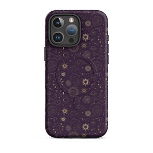 Celestial iPhone Case, Astrology Aesthetic Phone Cover, Purple Gold Star Tough MagSafe Case, Galaxy Sky iPhone Accessory, Gift for Her