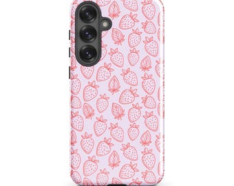Coque Samsung Strawberry Outline, Coque esthétique rose kawaii pour téléphone portable