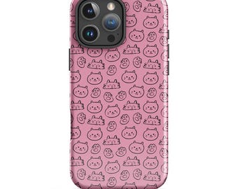 Pink Cat iPhone Case, Kawaii Doodle Pattern, Soft Protective Cover