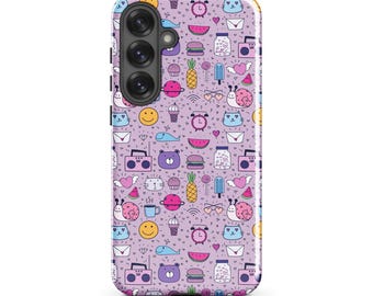 Coque Samsung Kawaii Doodle, rose pastel à motif amusant