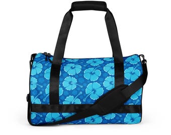 Blue Floral Gym Bag: Hawaiian Print Duffle Bag - 30L Travel Duffel