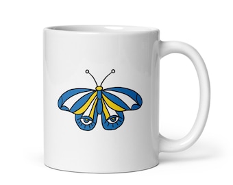 Butterfly Evil Eye Coffee Mug, Whimsical Ceramic Mug