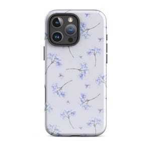 Floral iPhone Case, Light Blue Flower Phone Case iPhone 15 14 13 12 Pro Max, Minimalist Botanical Case, Soft Aesthetic Cover, Gift for Her
