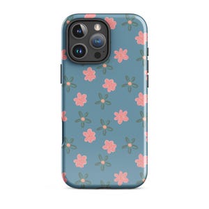 Blue Floral iPhone Case, Cute Aesthetic Phone Cover, Cottagecore iPhone Case, Gift for Her, iPhone 16 15 14 13 12 11 Pro Max